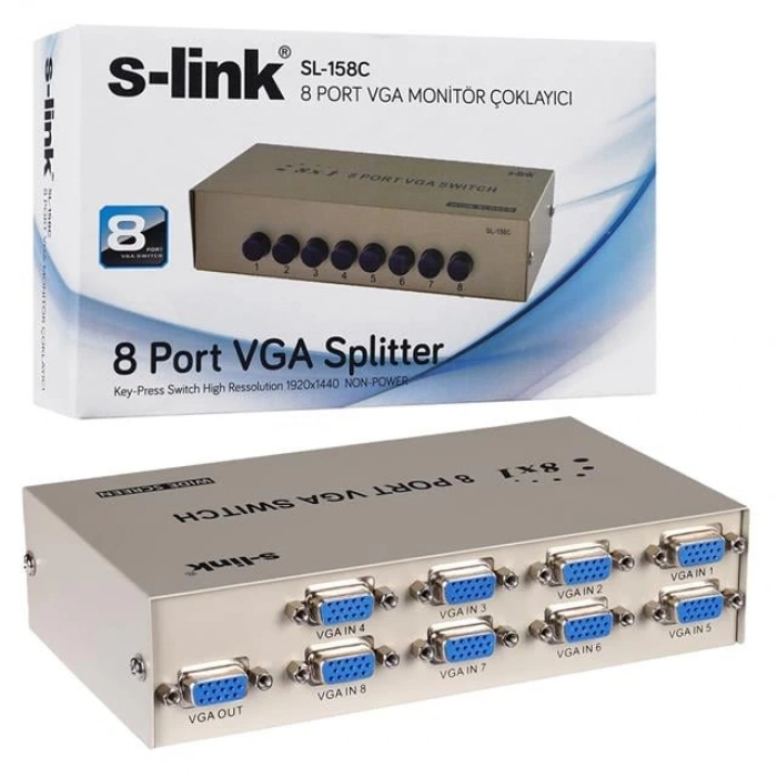 S-Link SL-158C 8x1 Port VGA Switch (8 Giriş - 1 Çıkış)