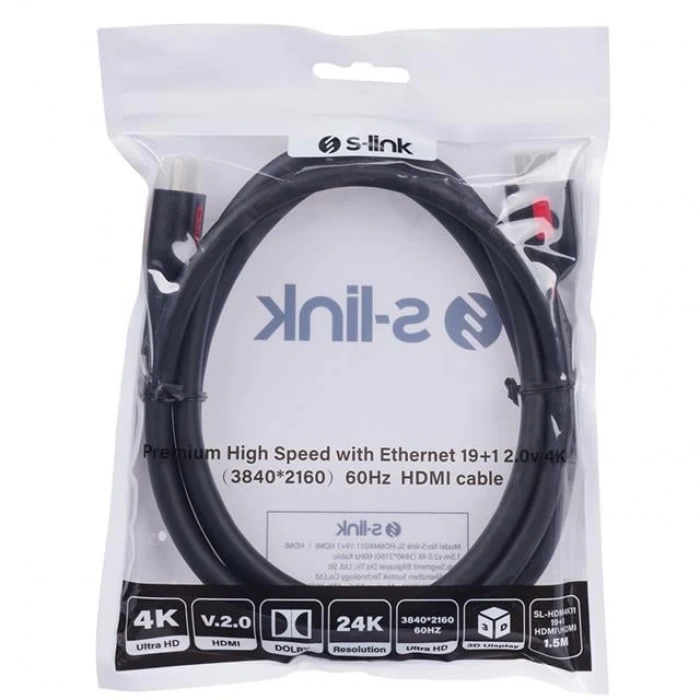 S-Link SL-HDM4K011 19+1  V2.0 4K 60Hz 1.5 Metre Hdmi Kablo