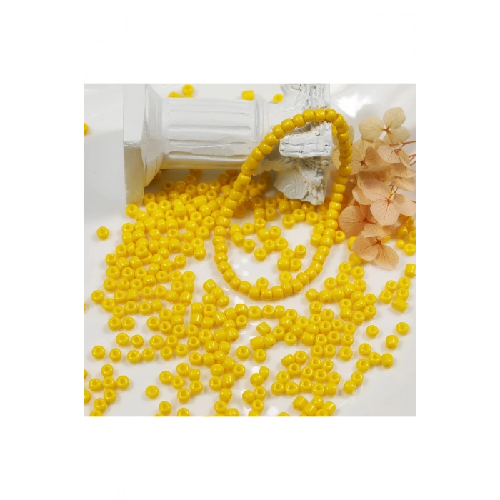 Sarı Renk 4 Mm Yaklaşık 660 Adet / 60 Gram Cam Boncuk Oya Yazma Bileklik Ve Kolye