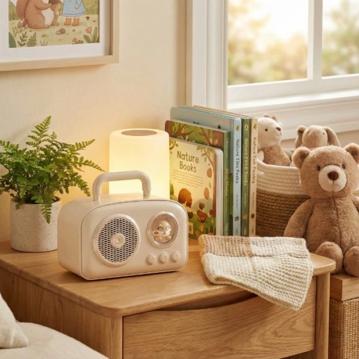 Sevimli Tasarımlı Taşınabilir Radyolu Bluetooth Hoparlör Bej