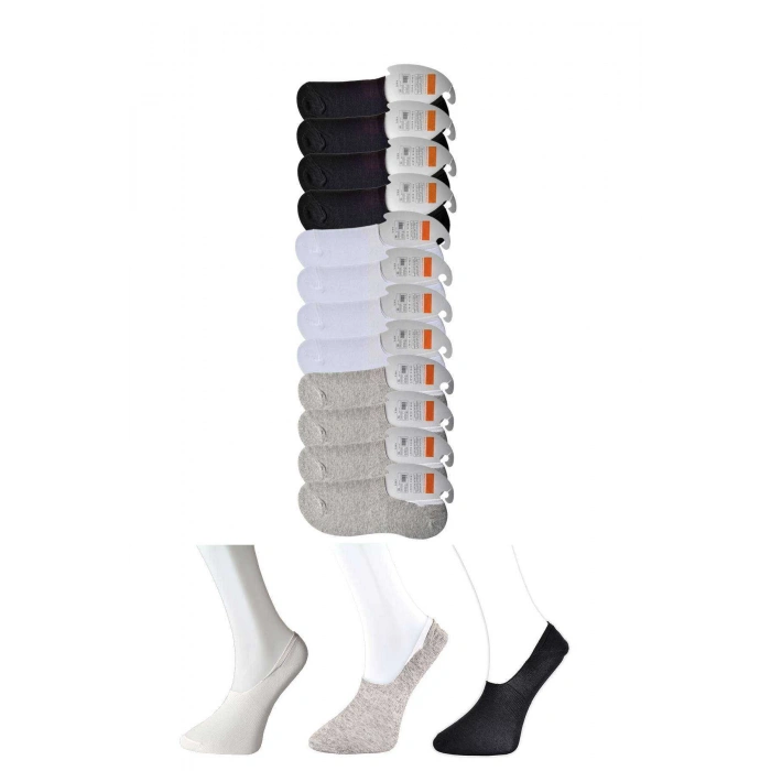 Siyah Gri Ve Beyaz Erkek Babet Çorap 12 Çift