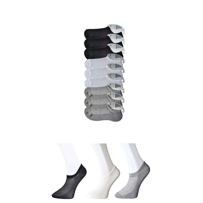 Siyah Gri Ve Beyaz Erkek Görünmez Çorap 9 Çift
