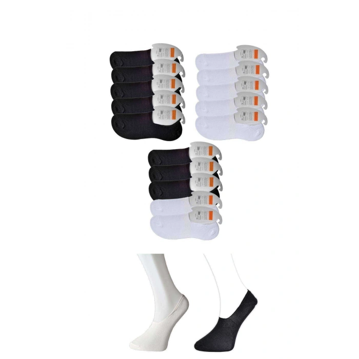 Siyah Ve Beyaz Erkek Babet Çorap 15 Çift