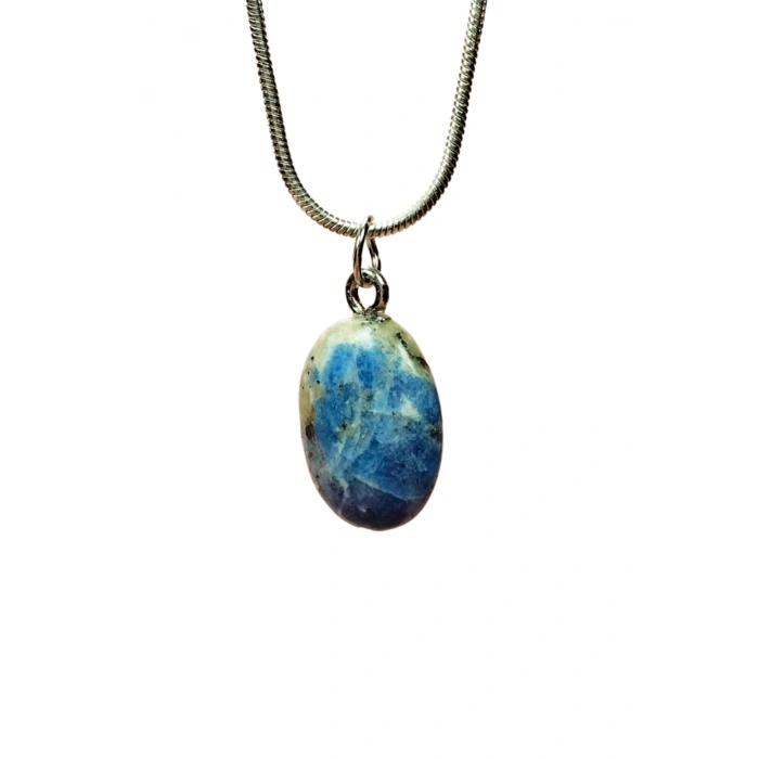 Sodalit Doğal Taşı Zincirli El Yapımı Kolye Uç: 1,5 Cm Zincir: 20 Cm Kutulu