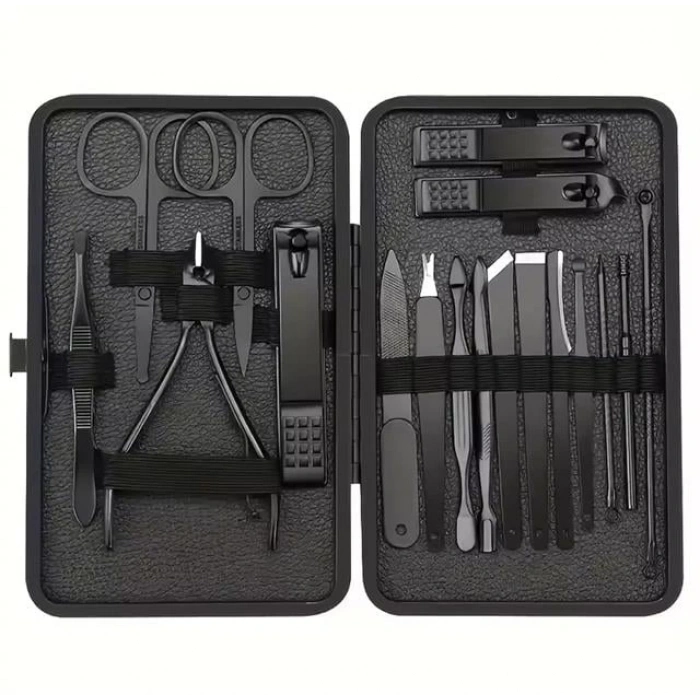 Sunup SN-27099 Siyah Paslanmaz Çelik 18in1 Profesyonel Manikür Tırnak Bakım Seti