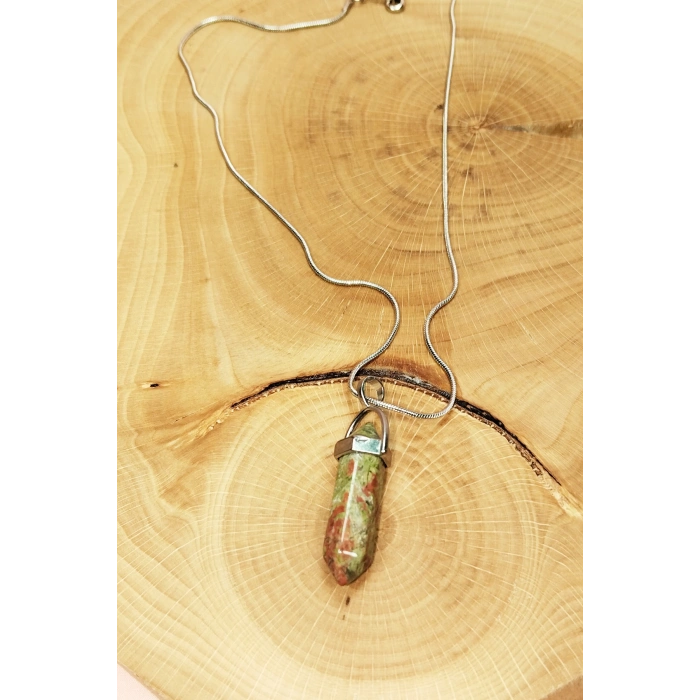 Unakit Doğal Taşı Zincirli El Yapımı Kolye Uç: 3 Cm Zincir: 20 Cm Kutulu
