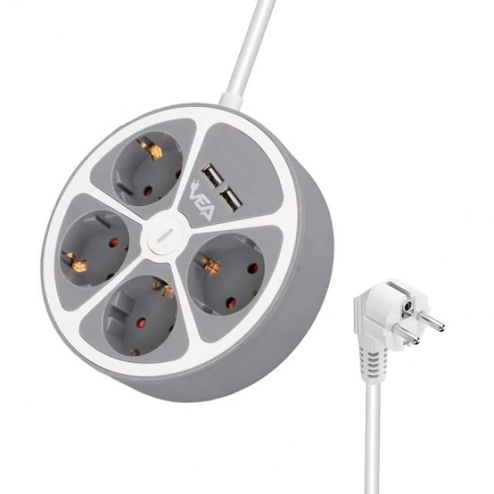 Vea VE-G604YU 4lü 2 USB’li Anahtarlı 1.5 Metre Grup Priz