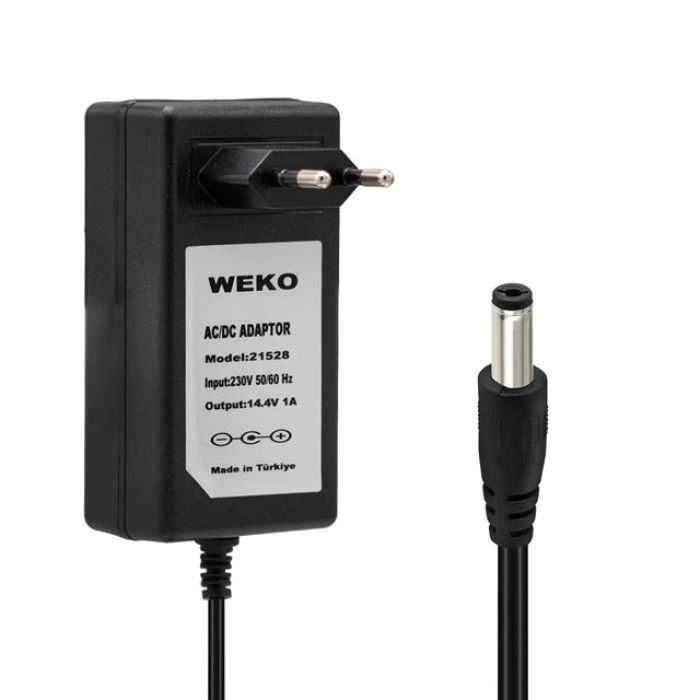 Weko 14.4 Volt - 1 Amper 5.5*2.5 Uçlu Plastik Işıklı Kasa Priz Tip Adaptör