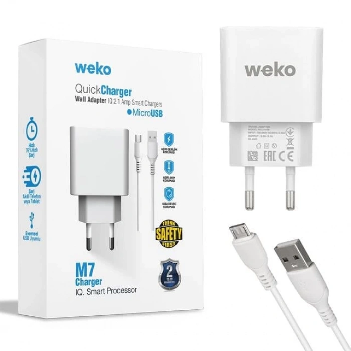 Weko WK-21436 2.1 Amper Telefon Şarj Adaptörü + Micro USB Kablo