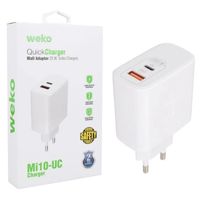 Weko WK-21446 S11-UC 25 Watt 3.0 Amper Type-C + USB Telefon Şarj Başlık Adaptörü