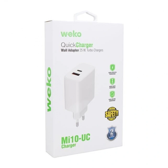 Weko WK-21446 S11-UC 25 Watt 3.0 Amper Type-C + USB Telefon Şarj Başlık Adaptörü