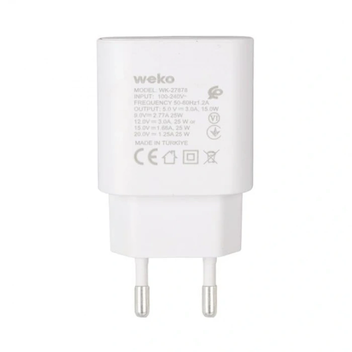 Weko WK-27878 Note10 Beyaz 25 Watt Şarj Başlık Adaptörü + Type-C To Type-C Kablo