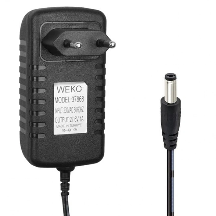 Weko WK-37868 27.6 Volt - 1 Amper 5.5*2.5 Uçlu  Ledli Yerli Üretim Priz Tipi Dikey Süpürge Şarj Adaptörü