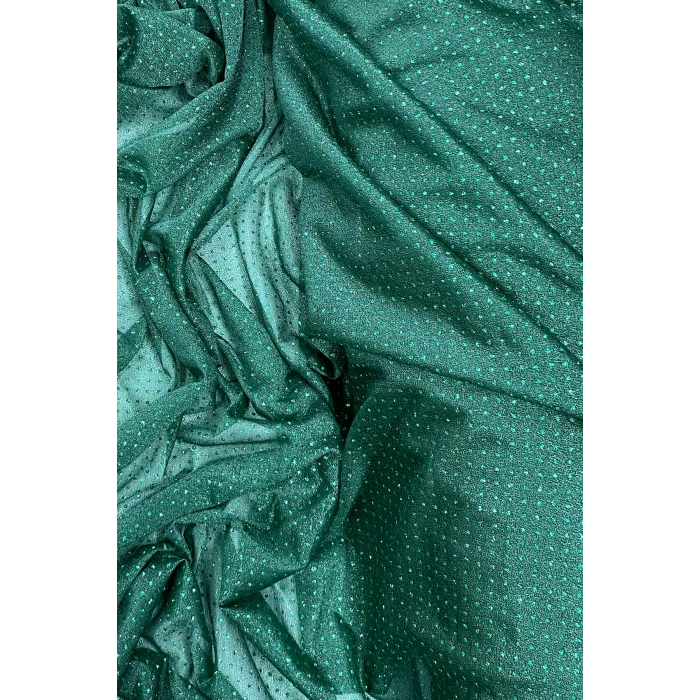 Yağmur Damlası Simli Abiye Elbise Şallık Tül Kumaş Zümrüt Yeşili 41-k