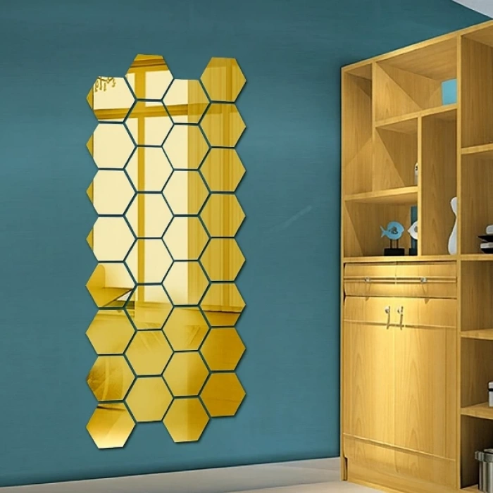 Yapışkanlı Akrilik Gold Ayna Seti 12 Adet