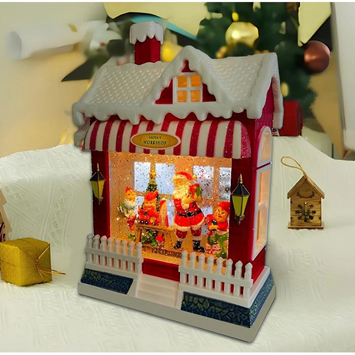 Yılbaşı Temalı Işıklı Müzikli Kar Küresi Ev Tasarımlı