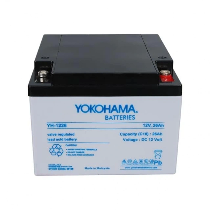 Yokohama YH-122.6 12 Volt  26 Amper Akü (165x176x125 mm)