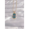 HarmonyAura 316L Çelik Gold Renk Mavi Mineli El Figür Tarot Kolye