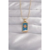 HarmonyAura 316L Çelik Gold Renk Mavi Mineli Güneş Model Tarot Kolye