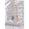 HarmonyAura 316L Çelik Gold Renk Mavi Mineli Güneş Model Tarot Kolye