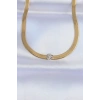 HarmonyAura 316L Çelik Gold Renk Tek Zirkon Taşlı İtalyan Zincir Kolye