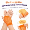 HarmonyAura 80’ler 90’lar Retro Neon Turuncu File Parmaksız Kısa Eldiven 11 cm
