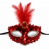 HarmonyAura Lüks Kırmızı Tüylü Taşlı Balo Maskesi