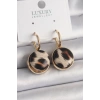HarmonyAura Pirinç Gold Renk Leopar Desenli Daire Model Kadın Küpe