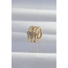 HarmonyAura Pirinç Gold Renk Yonca Earcuff Küpe