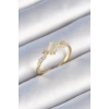 HarmonyAura Pirinç Gold Renk Zirkon Taşlı Oval Beyaz Mineli Kadın Yüzük