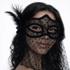 HarmonyAura Siyah Dantel Tüllü Peçeli Parti Maskesi - Tüylü İnci Detaylı