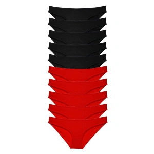 10 Adet Süper Eko Set Likralı Kadın Slip Külot Siyah Kırmızı