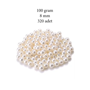 100 Gram 8mm Krem Renk Plastik İnci Boncuk Çanta Ve Takı Yapım Boncuğu (~320 Adet)
