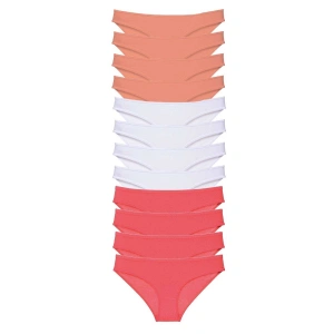 12 Adet Süper Eko Set Likralı Kadın Slip Külot Pudra Beyaz Fuşya