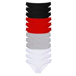 12 Adet Süper Eko Set Likralı Kadın Slip Külot Siyah Kırmızı Gri Beyaz