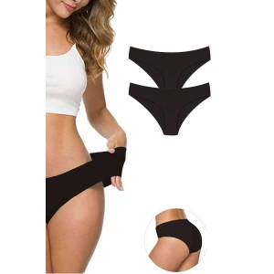 2 Adet Kadın Dikişsiz Lazer Kesim Esnek İz Yapmayan Külot Siyah