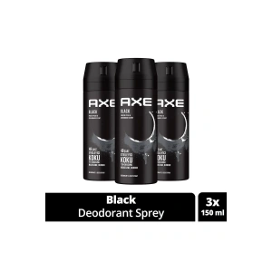 3 Adet Axe Erkek Deodorant & Bodyspray Black 48 Saat Etkileyici Koku Vücut Spreyi 150 Ml