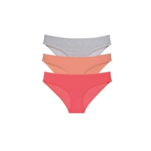 3 Adet Süper Eko Set Likralı Kadın Slip Külot Gri Pudra Fuşya