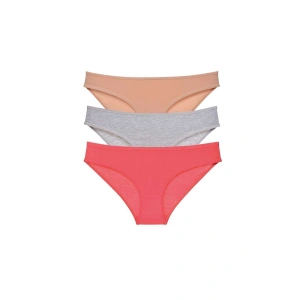 3 Adet Süper Eko Set Likralı Kadın Slip Külot Ten Gri Fuşya
