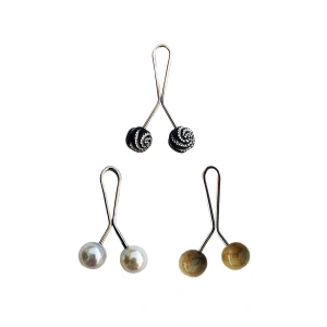 3 Adet Tesettür Eşarp Ve Şal Klipsi İnci Beyaz Hardal Siyah Desenli