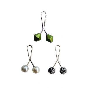 3 Adet Tesettür Eşarp Ve Şal Klipsi İnci Beyaz Siyah Desenli Yeşil