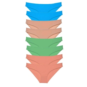 8 Adet Süper Eko Set Likralı Kadın Slip Külot Ten Pudra Yeşil Mavi