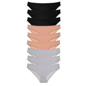 9 Adet Süper Eko Set Likralı Kadın Slip Külot Siyah Ten Gri