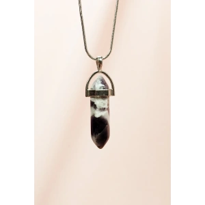 Ametist Doğal Taşı Zincirli El Yapımı Tasarımlı Kolye Uç: 3,5 Cm Zincir: 20 Cm Kutulu