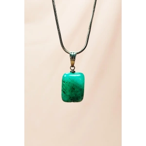 Apatit Doğal Taşı Zincirli El Yapımı Kolye Uç: 2 Cm Zincir: 20 Cm Kutulu