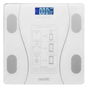 Asonic BS260 Beyaz 260x260 Mm Dijital Bluetooth Baskül (2*AAA Pil Hediyeli)
