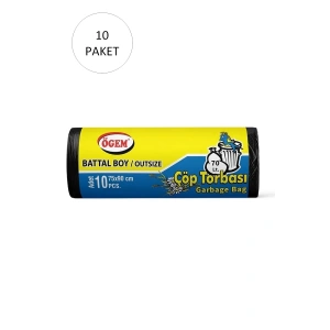Battal Boy Çöp Torbası 75 X 90 Cm 10 Lu Rulo X 10 Paket = 100 Adet (siyah)
