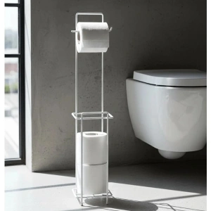 Beyaz Standlı Yedek Hazneli Tuvalet Kağıtlığı