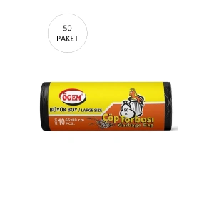 Büyük Boy Çöp Torbası 65 X 80 Cm 10 Lu Rulo X 50 Paket = 500 Adet (siyah)