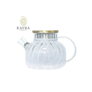 Çelik Kapaklı Borosilikat Dilimli Model Süzgeçli Cam Demlik Bitki Çayları 1000 Ml Royaleks-cm-2001